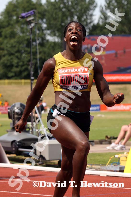 Anyika Onuora wins the 200 metres at the Sainsbury's British Championships, Birmingham.